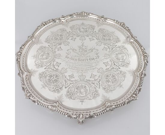 Queen Victoria sterling silver salver, Martin, Hall & Co Ltd, London, 1888
