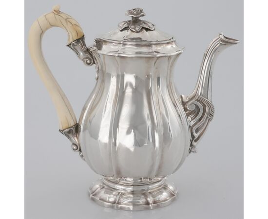 George III sterling silver teapot with ivory handle, William Eaton, London, 1804