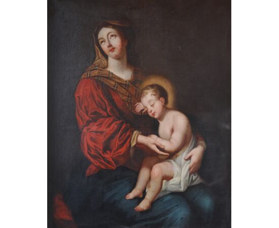 Scuola Francese; Madonna con bambino, XVII secolo, olio su tela