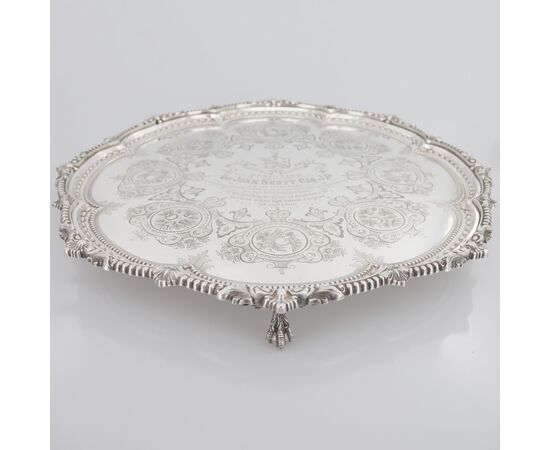 Queen Victoria sterling silver salver, Martin, Hall & Co Ltd, London, 1888