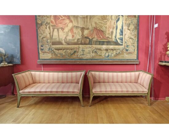 PAIR OF GILT AND LACQUERED SOFAS, MID-19TH CENTURY