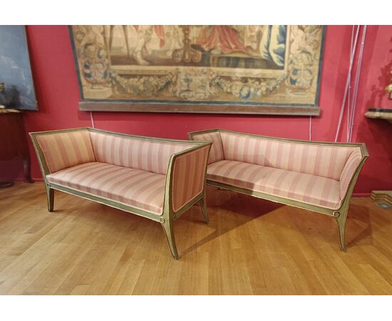 PAIR OF GILT AND LACQUERED SOFAS, MID-19TH CENTURY