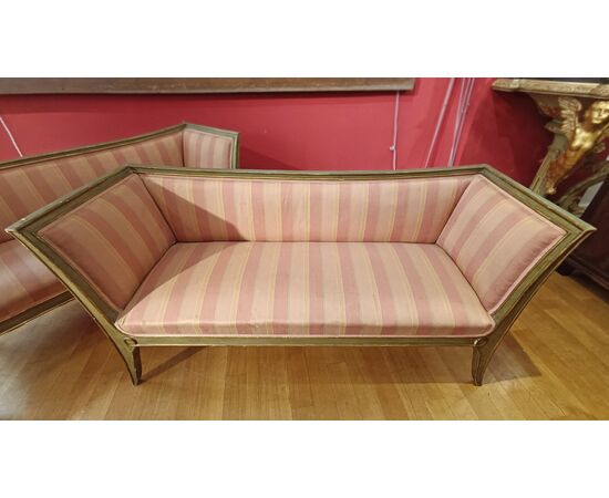 PAIR OF GILT AND LACQUERED SOFAS, MID-19TH CENTURY