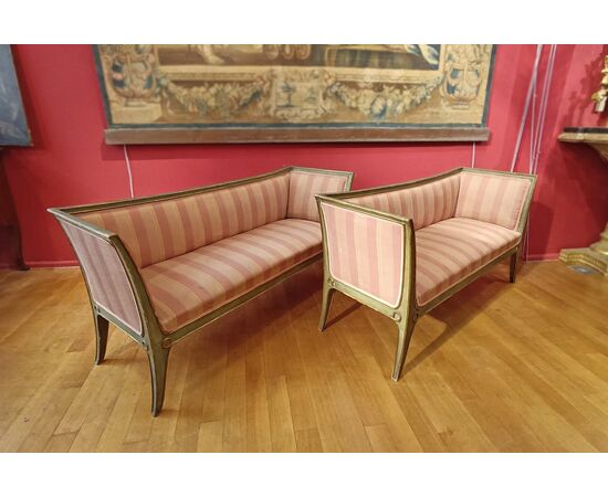 PAIR OF GILT AND LACQUERED SOFAS, MID-19TH CENTURY