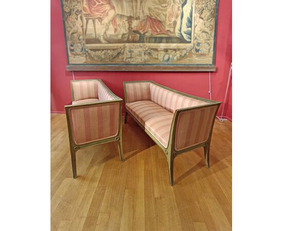 PAIR OF GILT AND LACQUERED SOFAS, MID-19TH CENTURY