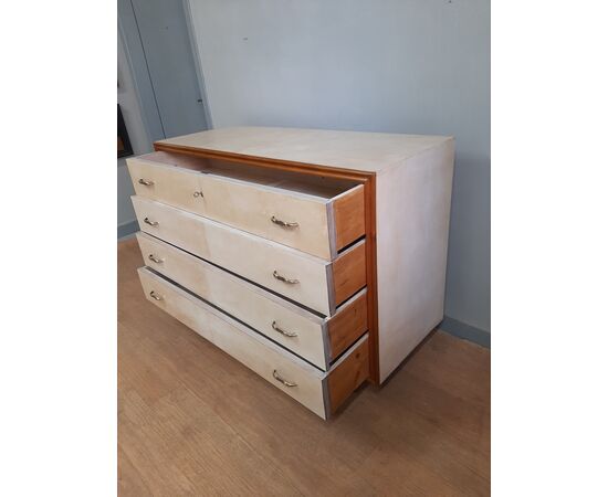 Piccolo comò cassettone art decò rivestito in pergamena anno 1940