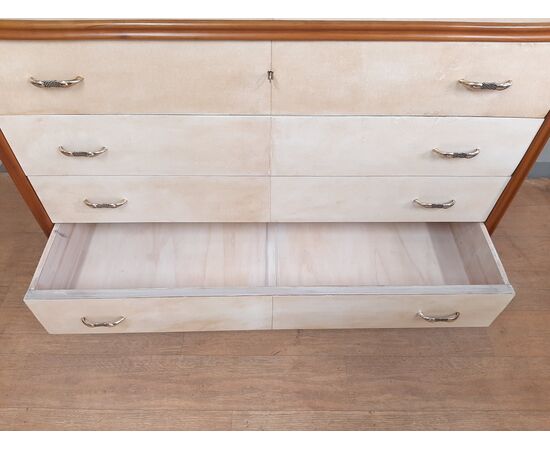 Piccolo comò cassettone art decò rivestito in pergamena anno 1940