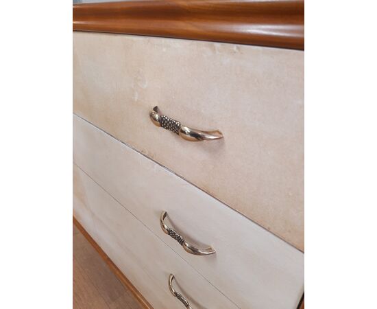 Piccolo comò cassettone art decò rivestito in pergamena anno 1940