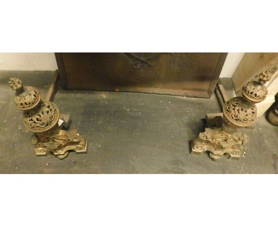 al170 - pair of bronze firedogs, cm l 25 x prof. 55 xh 55     
