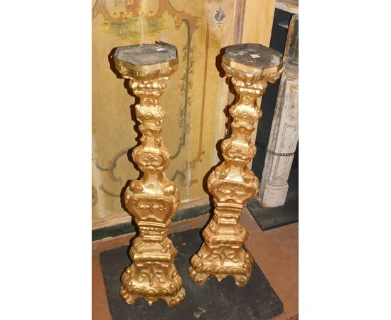 lamp158 - pair of golden candlesticks, cm l 28 xh 109     