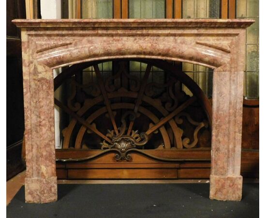 chm623 - pink / red marble fireplace, cm l 135 xh 108     