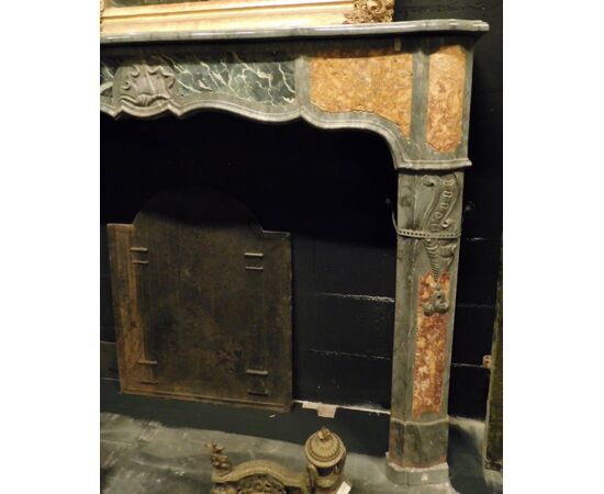 chm638 - gray, blue and yellow marble fireplace, cm l 151 xh 114     