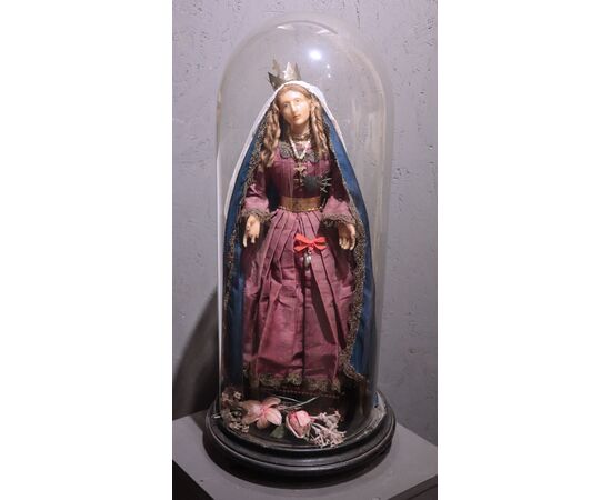 Madonna di cera sotto campana di vetro, Toscana, Sec. XIX
