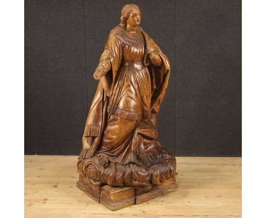 Antique German wooden sculpture depicting Saint on a cloud from 18th century