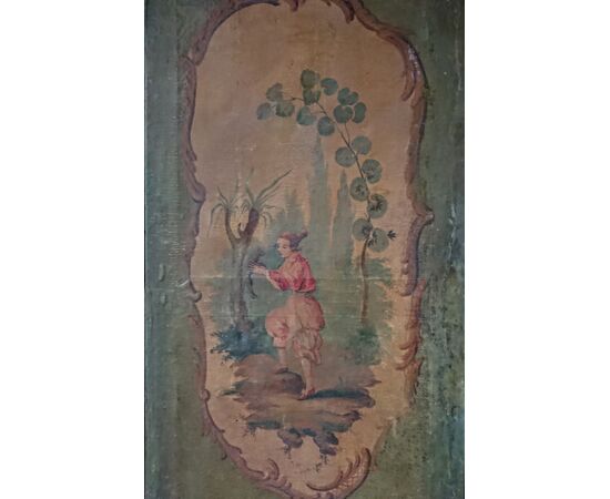 Paravento veneziano bifacciale dipinto a cineserie