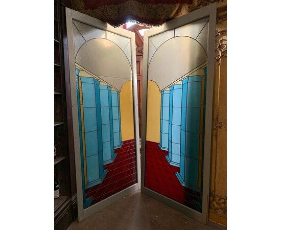 pan247 - pair of beautiful leaded windows, cm l 115 xh 262     