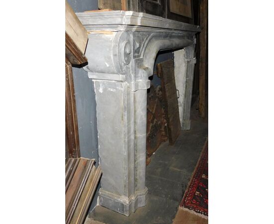 chm513 Italian 18th century fireplace, bardiglio gray marble, cm 190 xh 122     