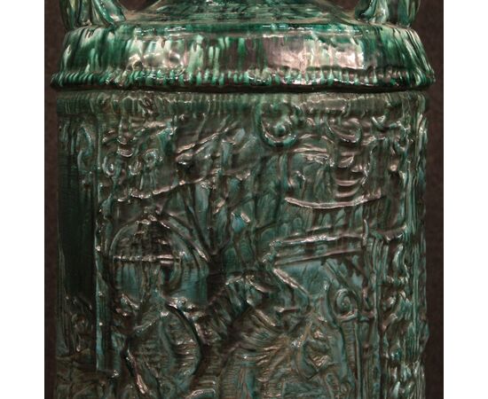 Vaso italiano in terracotta smaltata verde