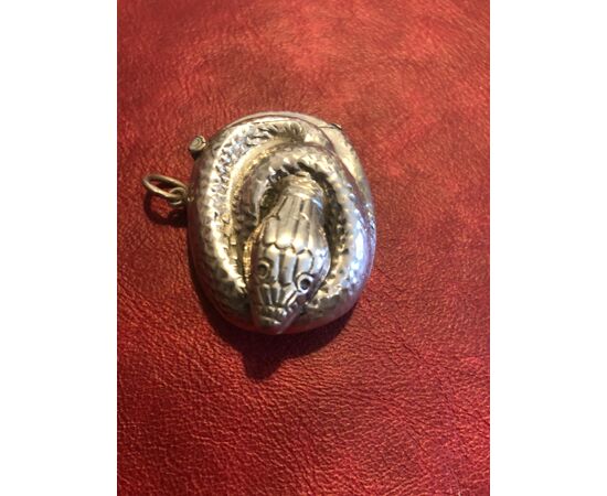 925 silver matchbox in the shape of a coiled snake.     