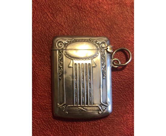 Silver matchbox with art nouveau geometric decorations.Italy.     