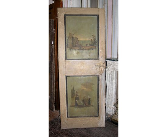   ptl375 porta con paesaggi dipinti ambo i lati,mis. h cm 195 x 76 cm 