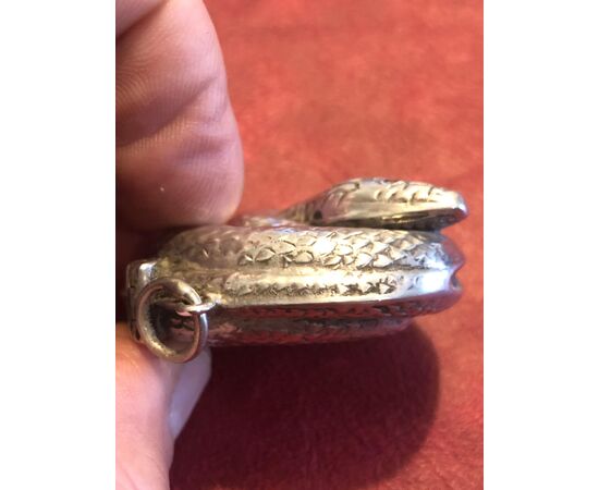 925 silver matchbox in the shape of a coiled snake.     