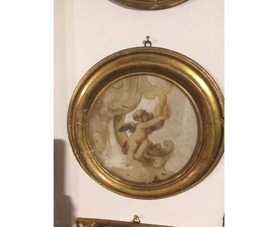 Pair of watercolors with 18th century cherubs     