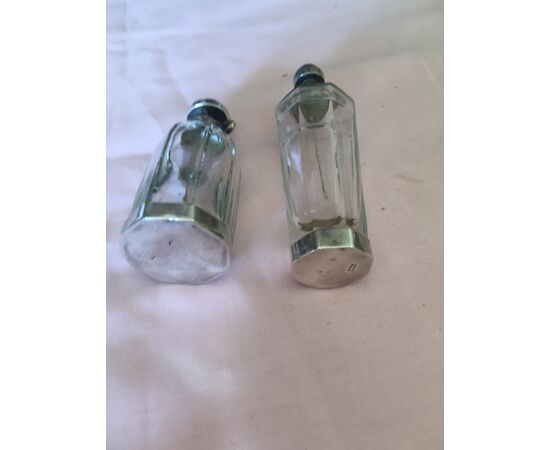 Pair of silver, crystal and lapis perfume holders     