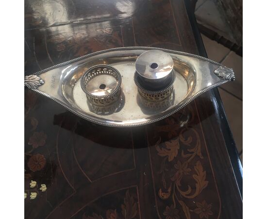 English silver inkwell     