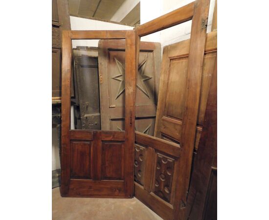 pts703 - 2 antique glass doors, in poplar, cm l 197 xh 217 / l 195 xh 215     