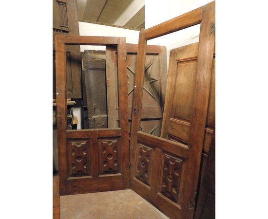 pts703 - 2 antique glass doors, in poplar, cm l 197 xh 217 / l 195 xh 215     