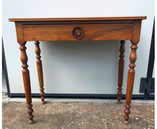 Cherry wood coffee table with one drawer. Louis Philippe period.     