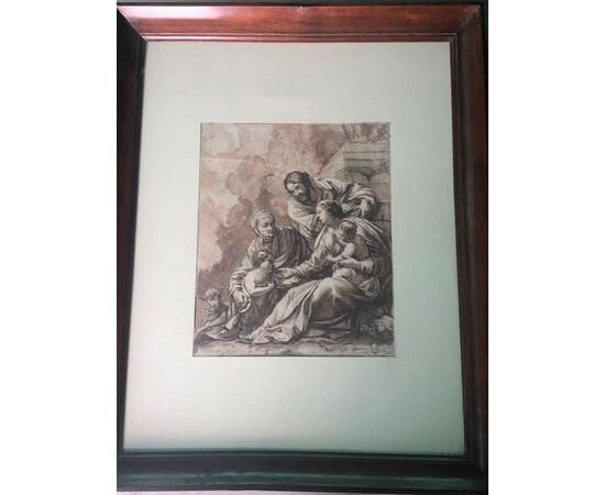 Ink drawing depicting the Holy Family with San Giovannino.     