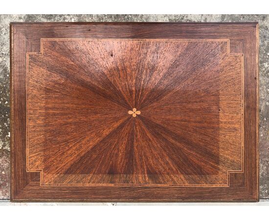 Mahogany coffee table consisting of 4 coffee tables inserted one inside the other with inlaid tops. France.     