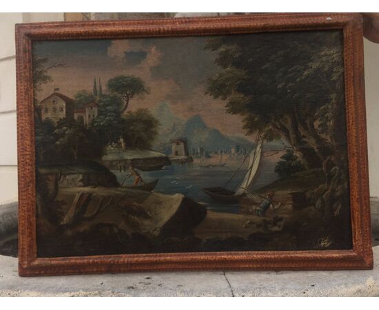 Oil on canvas 18th century landscape     
