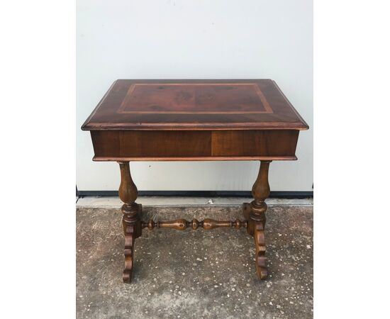 Luigi Filippo mahogany coffee table with inlaid briar top.     