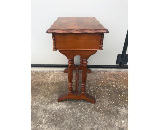 Mahogany work table with feather veneered top. Luigi Filippo period.     