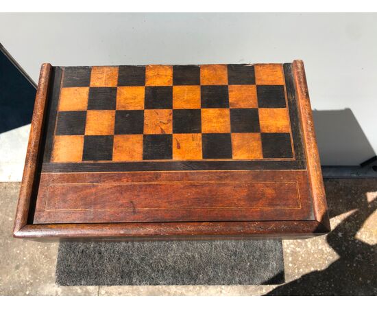 Folding chessboard in mahogany with cherry and ebony details.     