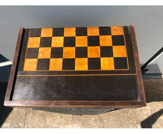Box - mahogany and birch wood chessboard with backgammon game inside.     