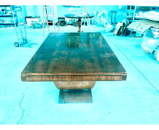 Walnut veneer table with two drawers. Deco period.     