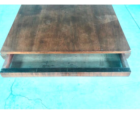 Walnut veneer table with two drawers. Deco period.     