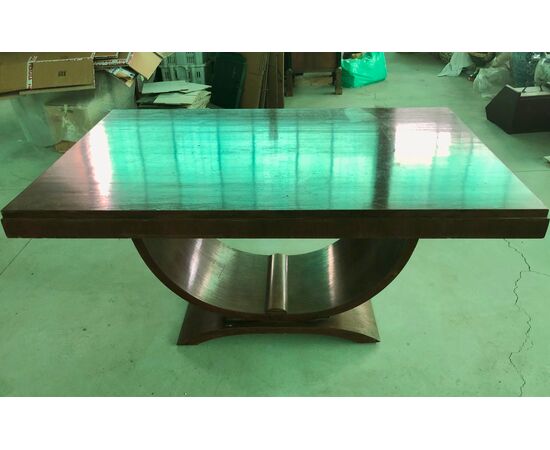 Walnut veneer table with two drawers. Deco period.     