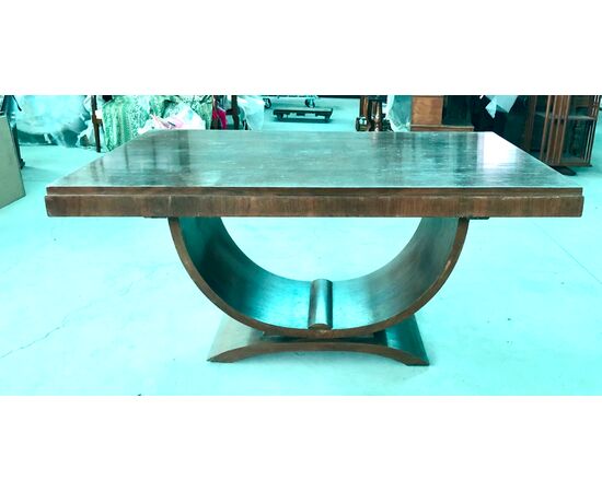 Walnut veneer table with two drawers. Deco period.     