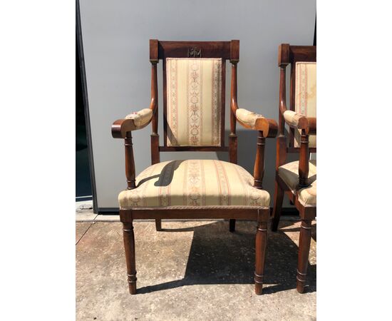 Pair of walnut armchairs, empire style.     