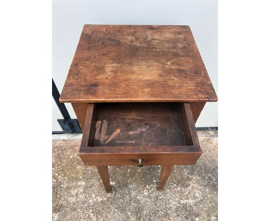 Small table - bedside table in solid walnut with drawer and compartment. Directory period.     