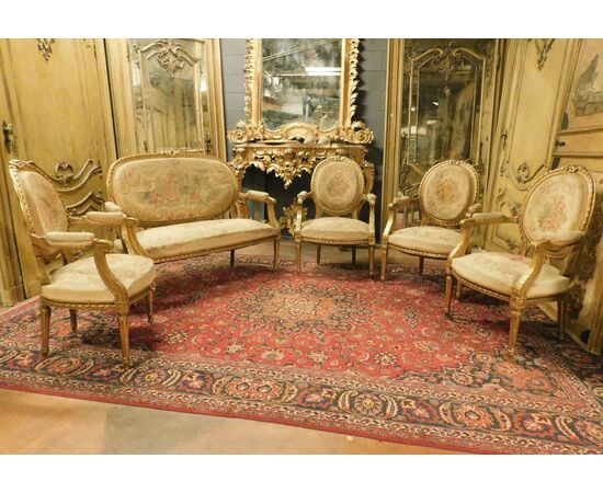 panc90 - salotto composto da quattro poltrone e un divano, seconda metà XIX seco