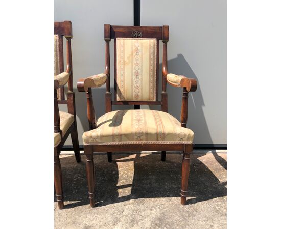 Pair of walnut armchairs, empire style.     