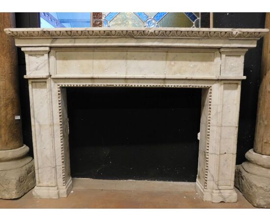 chm655 - fireplace in white Carrara marble, 19th century, size cm 136 xh 98     