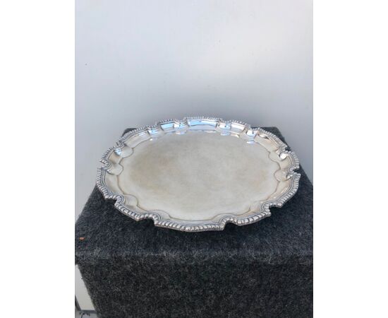 Embossed and pod silver tray. Littorio bundle punch. Italy.     