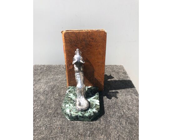 Pair of marble and antimony bookends depicting a pair of foxes.     